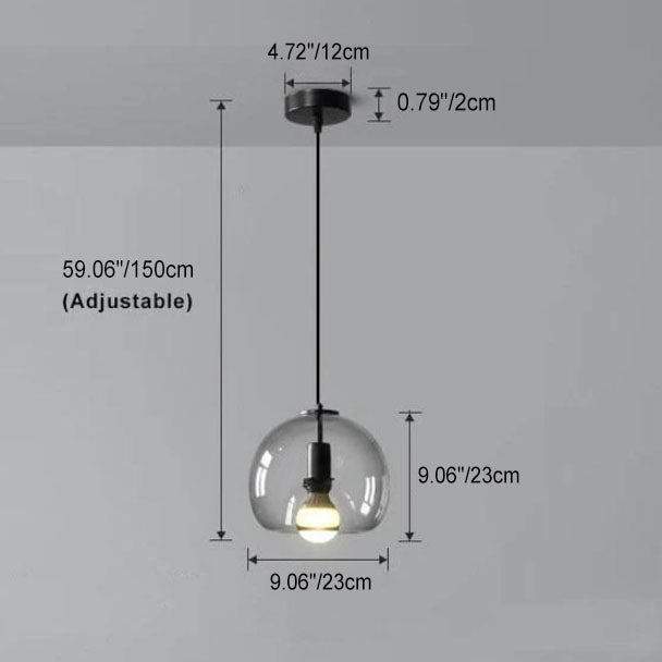 Minimalist Smoke Gray Light Hand-Blown Glass Dome Pendant Light