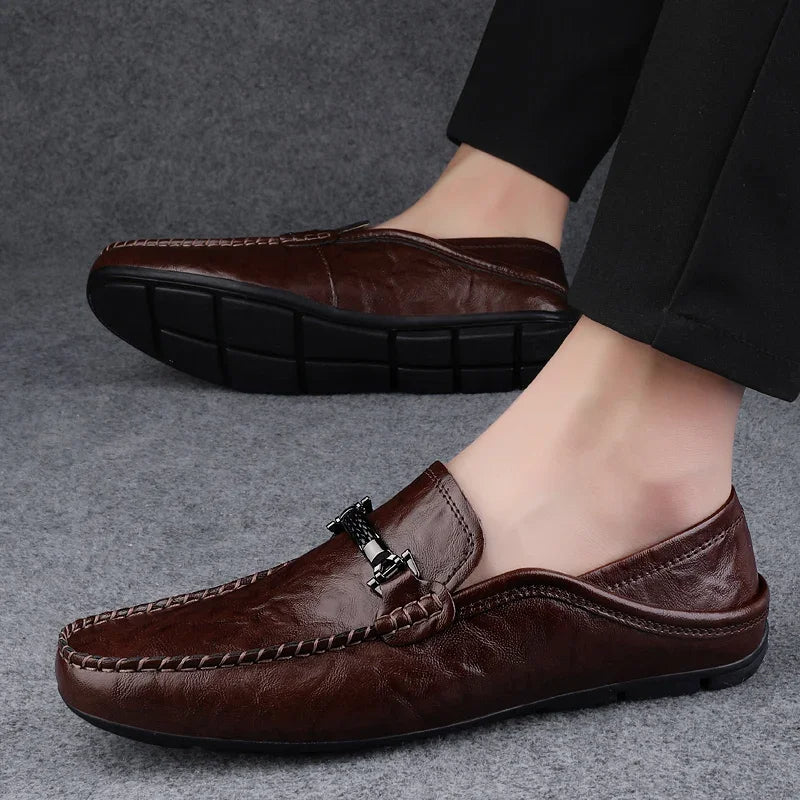 Men's Breathable Leather Loafers - Hollow Out Driving Shoes