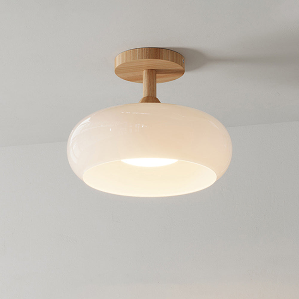 Flush Mount Ceiling Light Cup Minimalist Wood/Glass White/Orange