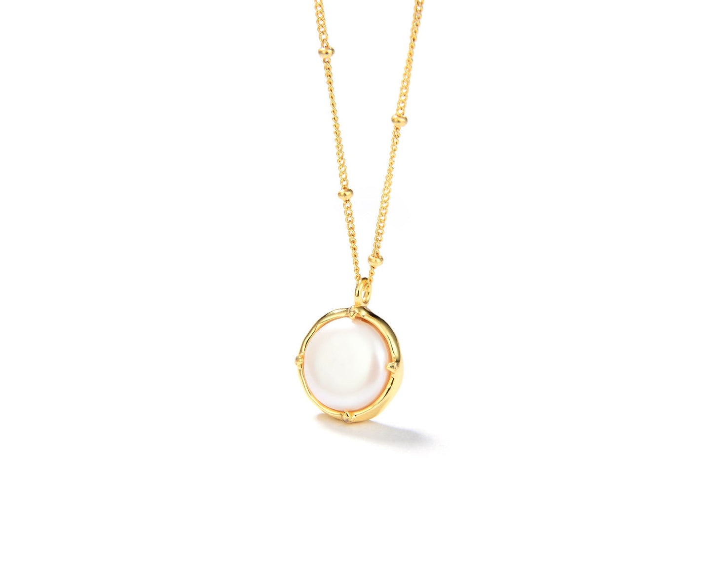 Baroque Button Pearl Necklace,925 Silver, 18k Gold Plated