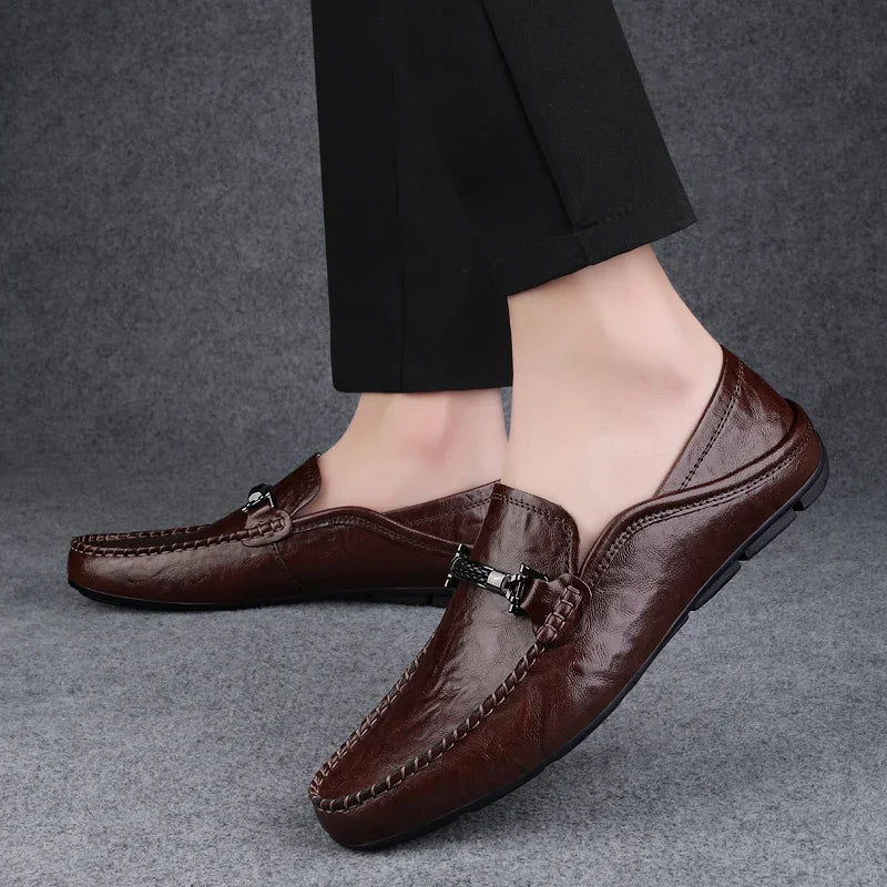 Men's Breathable Leather Loafers - Hollow Out Driving Shoes