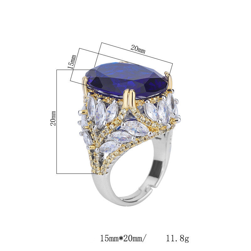 Clytia Love Royal Sapphire Ring,18k Gold Plated,Inlaid With Imitation Diamond