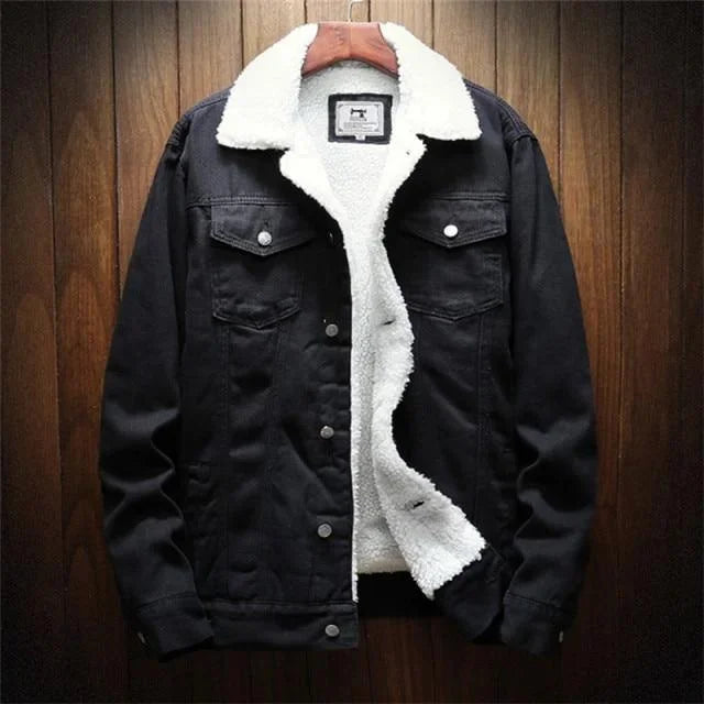 Mens Winter Warm Denim Jacket Coat Fleece/Cowboy Jeans Jacket