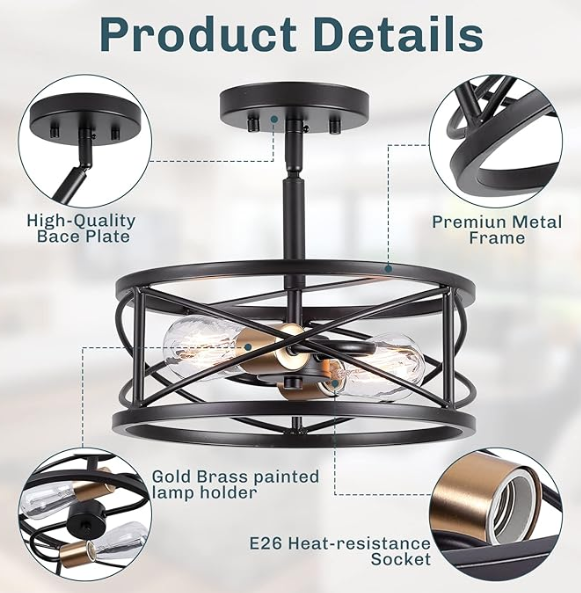 Modern Drum Glass Semi-Flush Mount Light