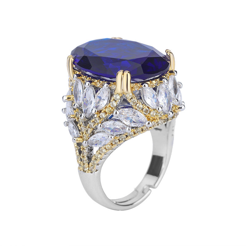 Clytia Love Royal Sapphire Ring,18k Gold Plated,Inlaid With Imitation Diamond