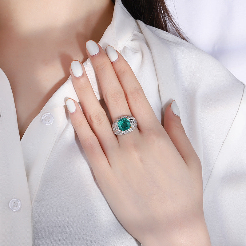 Clytia Love Imitation Emerald Gemstone Ring,925 Silver,Inlaid With Imitation Diamond