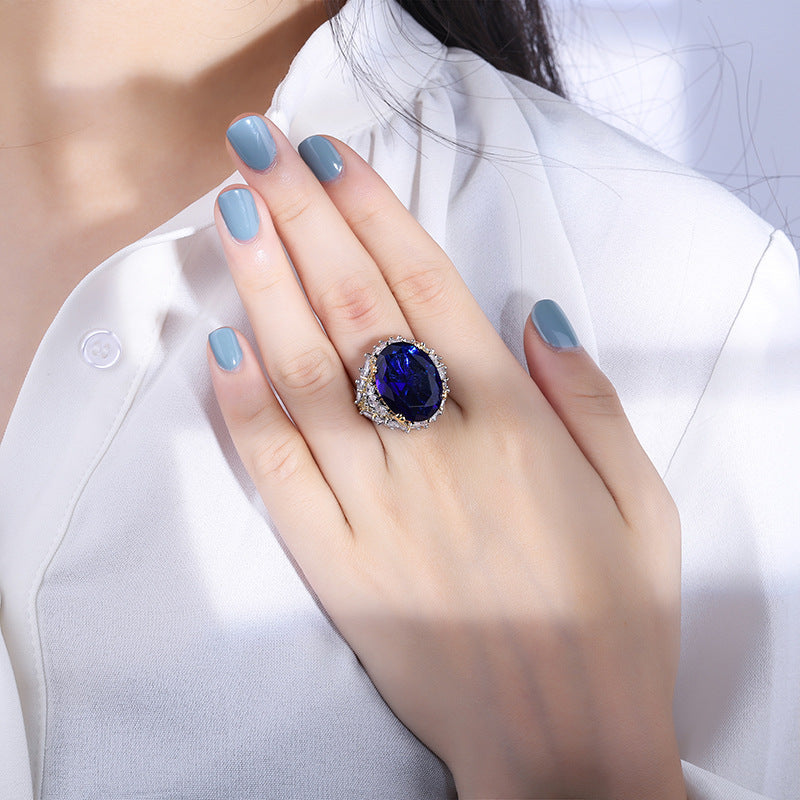 Clytia Love Royal Sapphire Ring,18k Gold Plated,Inlaid With Imitation Diamond