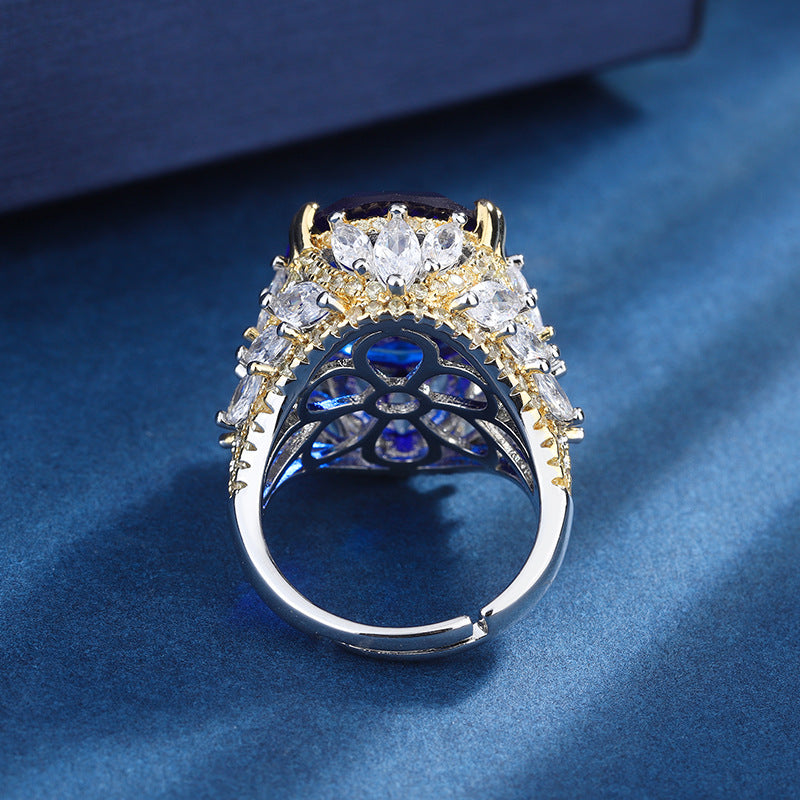 Clytia Love Royal Sapphire Ring,18k Gold Plated,Inlaid With Imitation Diamond