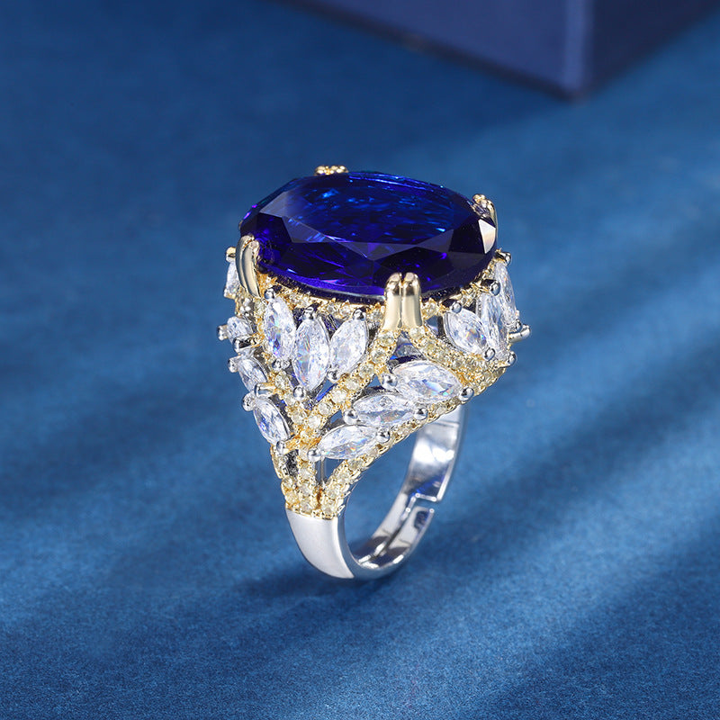 Clytia Love Royal Sapphire Ring,18k Gold Plated,Inlaid With Imitation Diamond