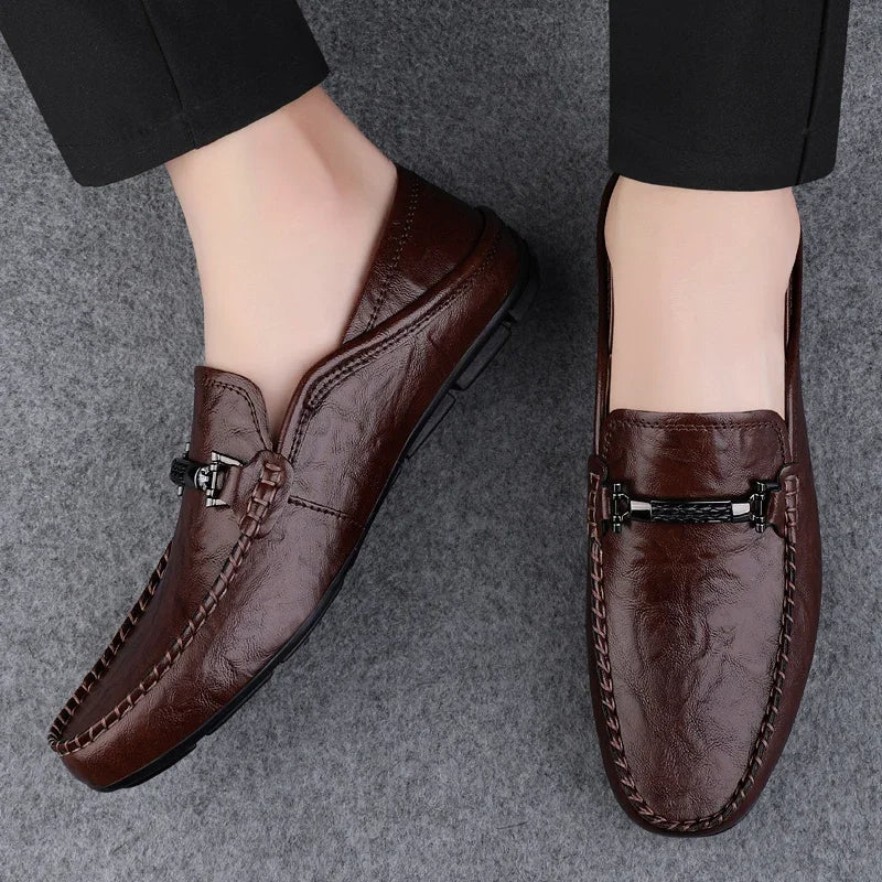 Men's Breathable Leather Loafers - Hollow Out Driving Shoes