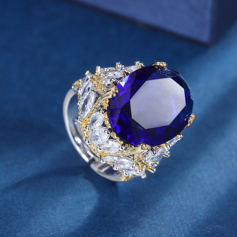 Clytia Love Royal Sapphire Ring,18k Gold Plated,Inlaid With Imitation Diamond
