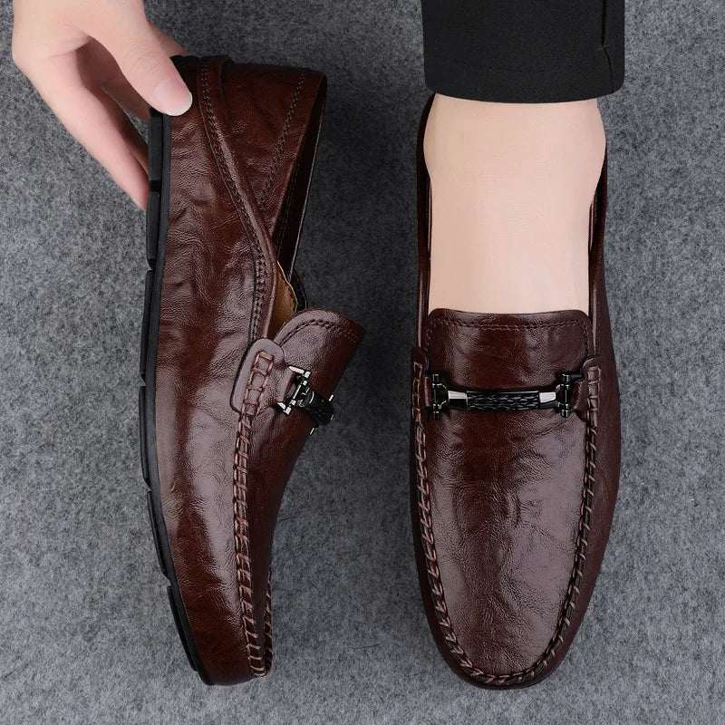 Men's Breathable Leather Loafers - Hollow Out Driving Shoes