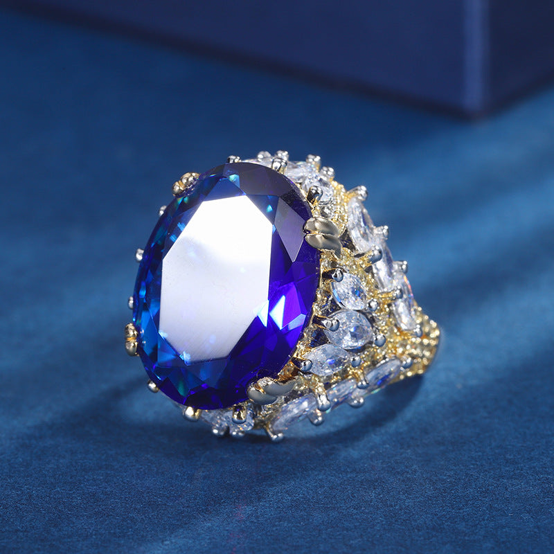 Clytia Love Royal Sapphire Ring,18k Gold Plated,Inlaid With Imitation Diamond