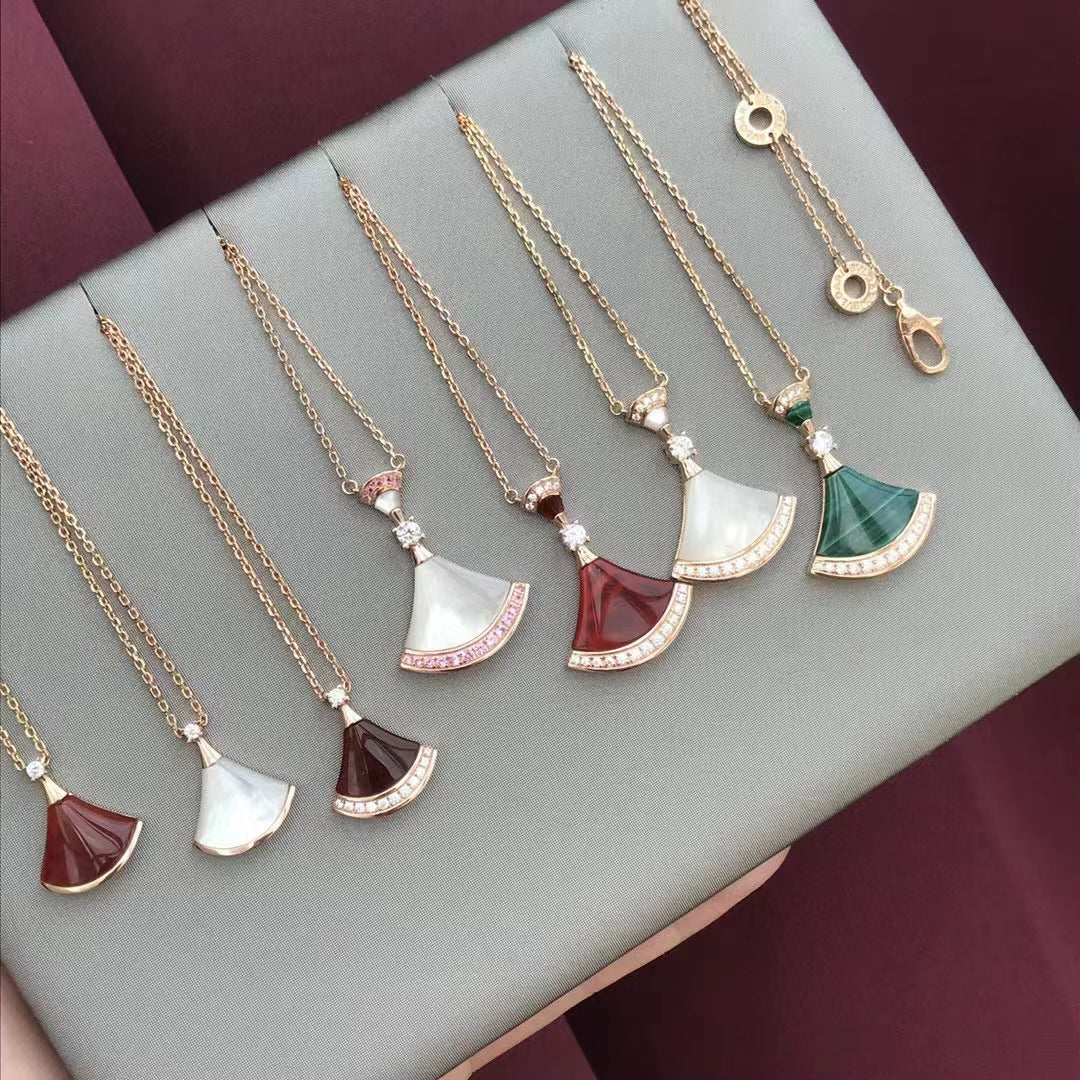 Clytia Love Divas'Dream Necklace,925 Silver,18k Gold Plated,Green Agate
