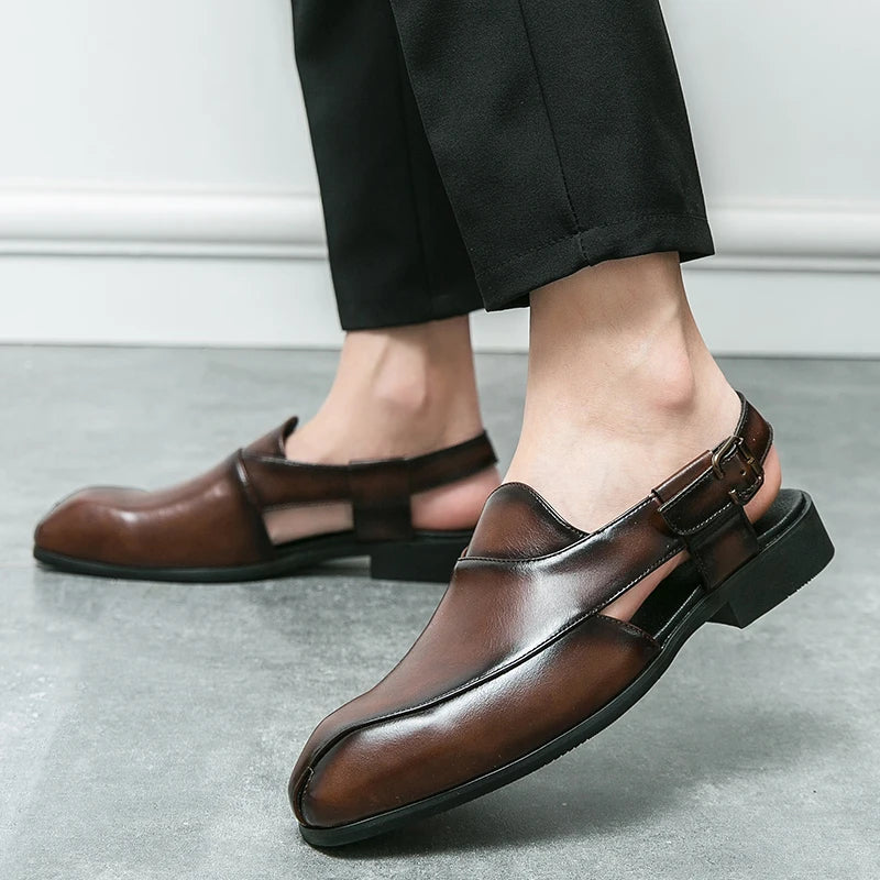 Men's Hollow-Out Leather Slip-On Sandals