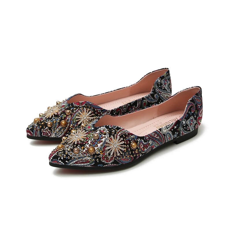 Aureliana Elegant Rhinestone Flowers Flat Shoes