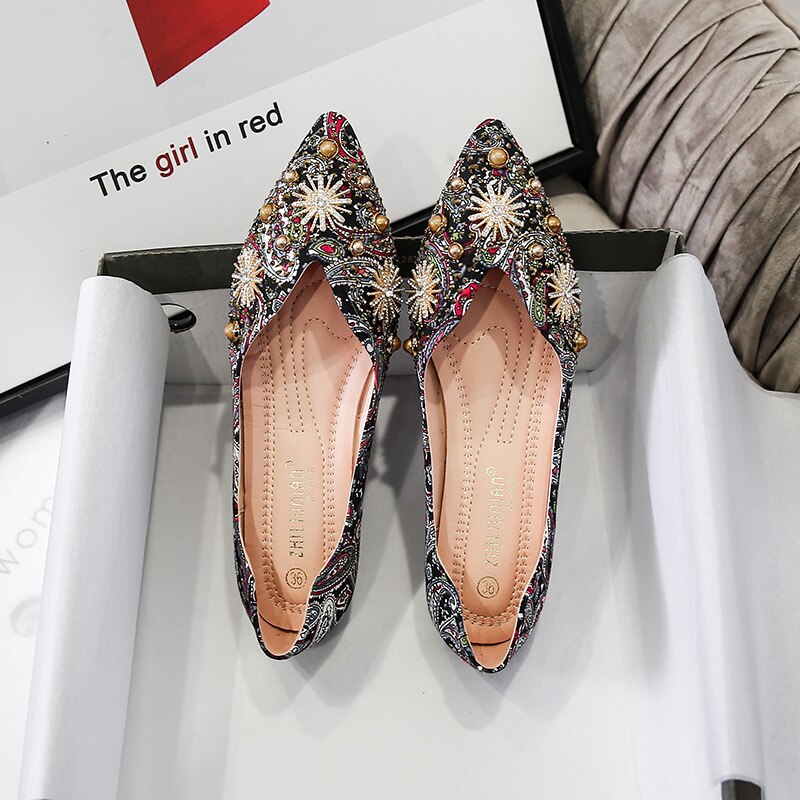 Aureliana Elegant Rhinestone Flowers Flat Shoes