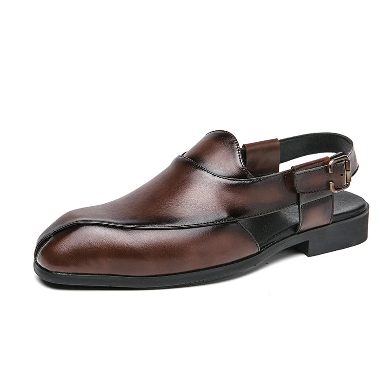 Men's Hollow-Out Leather Slip-On Sandals