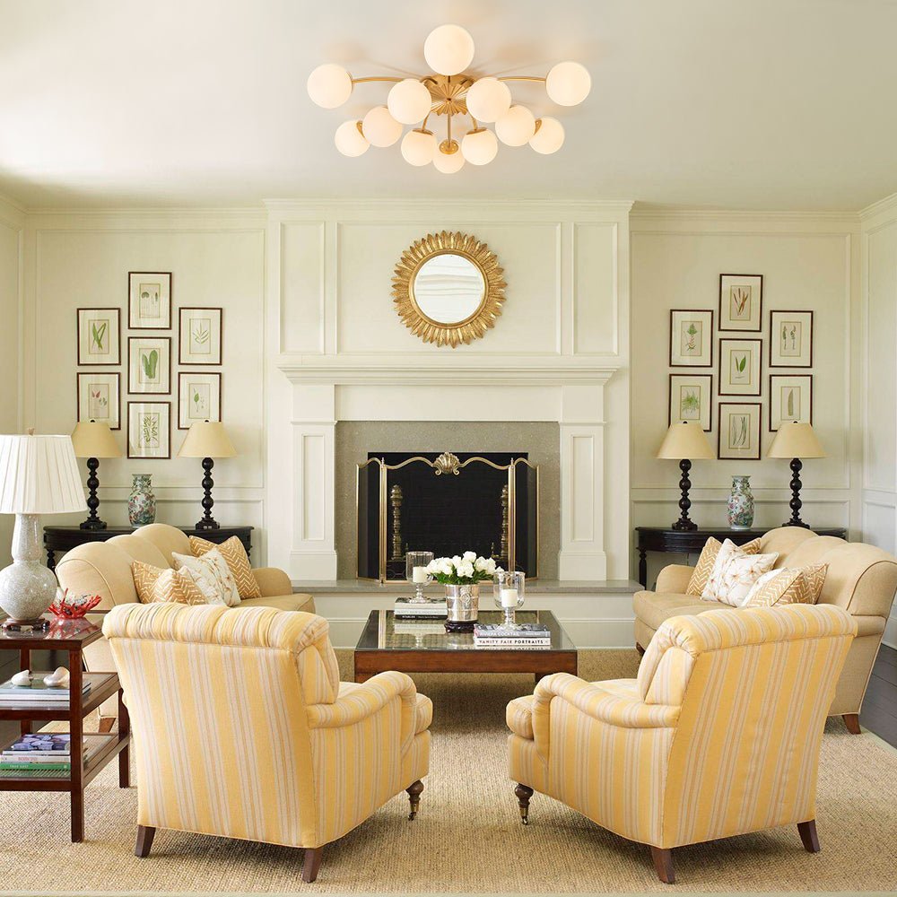 Contemporary 12-Light Opal Glass Globe Semi-Flush Mount