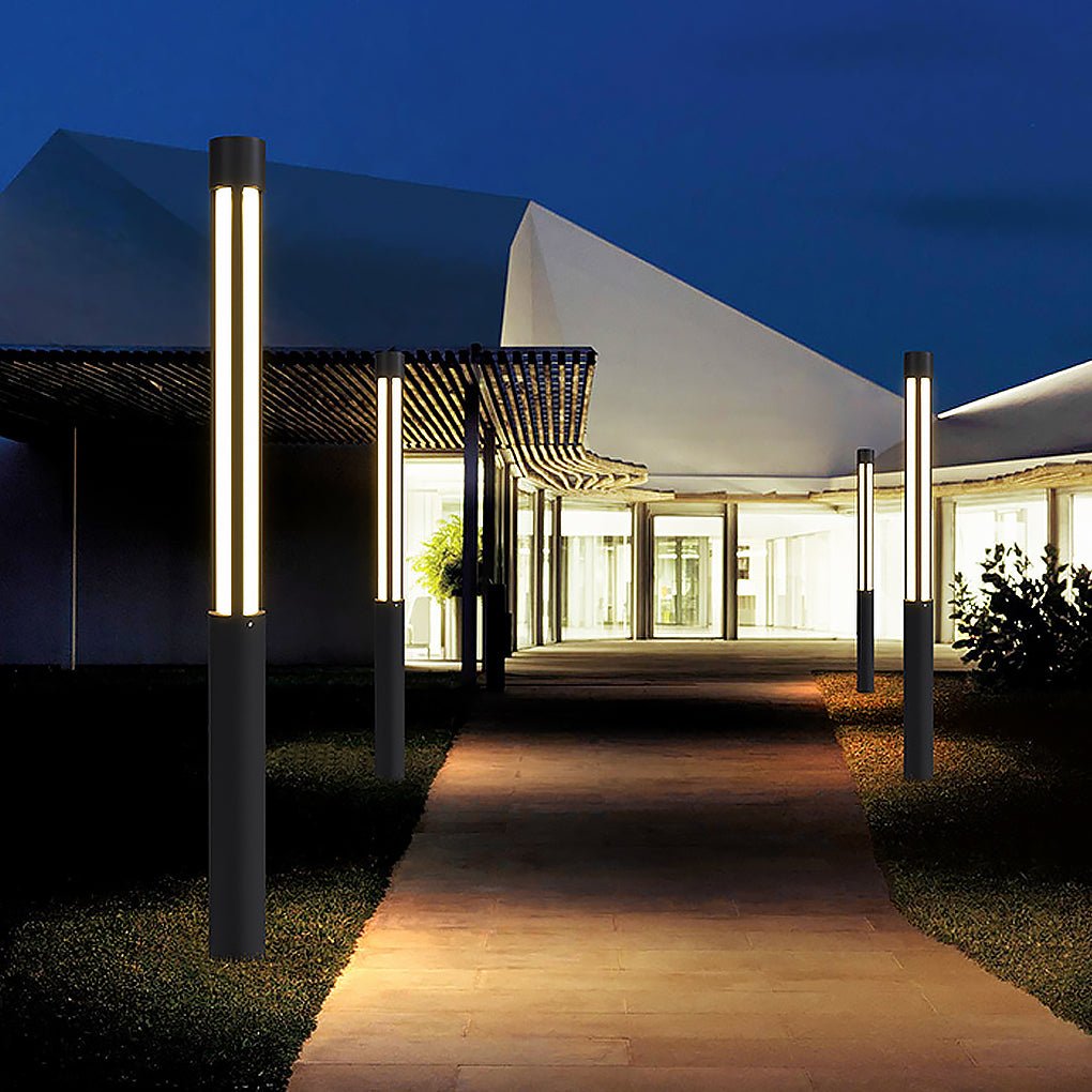 Cylinder Shaped Black Modern Outdoor Post LED Post Light